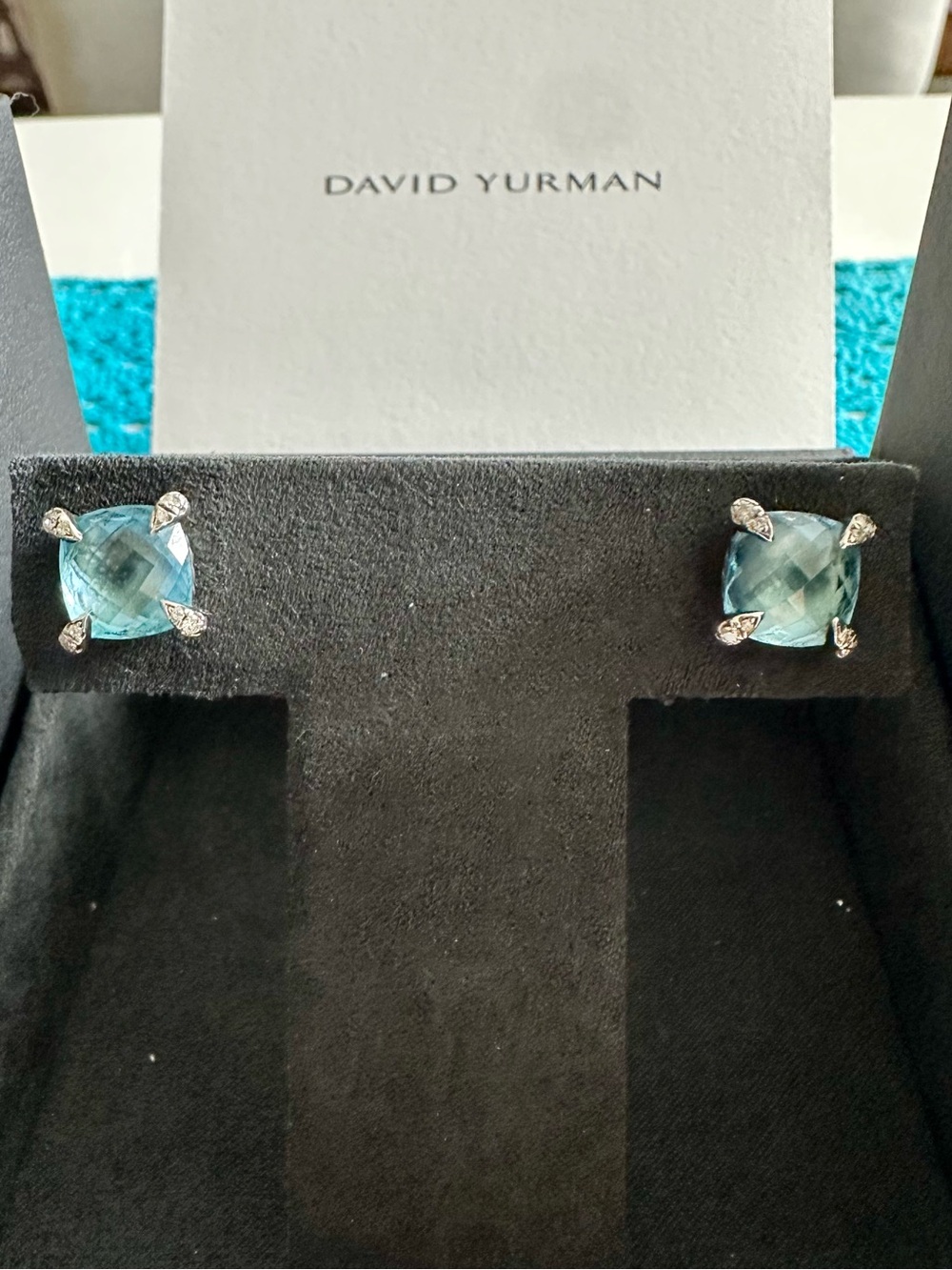 David Yurman Châtelaine Blue Topaz Diamond Stud Earrings 925